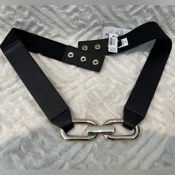 WHITE HOUSE BLACK MARKET GOLD LINK STRETCH BELT SIZE XS/S BLACK NWT! - Picture 5 of 5